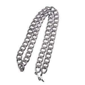 Fashionable gunmetal chunky cuban link eyeglass chain with black anti-slip rubber loops