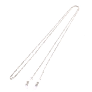Minimalist silver braided metal eyewear chain with white silicone loops for glasses