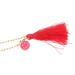 Chaîne de lunettes à la mode avec pendentif sourire et pompon rouge au fini doré