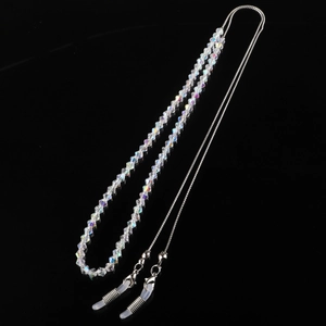 Chic silver chain glasses strap with colorful diamond crystal beads and lobster clasps