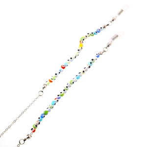 Handmade Evil Eye eyeglass chain with colorful glass beads and silver metal clasps