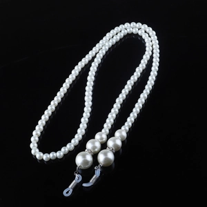 Elegant white pearl eyewear chain necklace with silver rhinestone accents for sunglasses