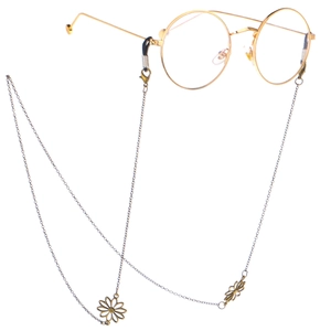 Vintage bronze daisy flower eyewear chain with floral charms and non-slip metal holders