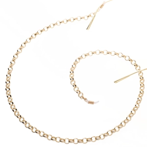 Minimalist gold metal eyeglass chain with round links and white silicone loops