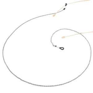 Silver stainless steel eyeglass chain with anti-slip rubber loops and spiral link design
