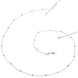 Silver bead eyewear chain with adjustable silicone anti-slip loops and lobster clasp