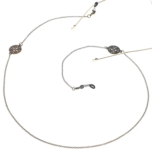 Chaîne à lunettes vintage en bronze avec disques ajourés et boucles antidérapantes