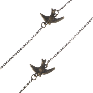 Vintage Brillenette aus Bronze mit antiken Vogelaanhängern und Punk-Stil-Kettengliedern