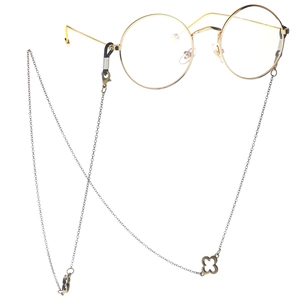 Retro round gold wire glasses with punk style clover pendant eyewear chain accessories