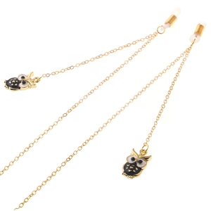 Chaîne de lunettes dorée avec pendentifs hibou et boucles en caoutchouc antidérapantes