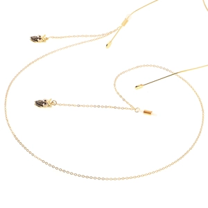Chaîne de lunettes dorée en métal avec pendentifs hiboux émaillés et boucles antidérapantes