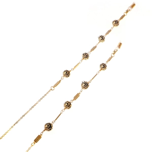 Golden anti-slip metal eyeglass chain with hollow vintage black patterned beads