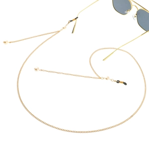 Chaîne de lunettes dorée avec perles et boucles en caoutchouc réglables pour solaires