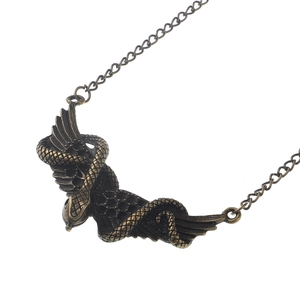 Punk antique bronze glasses chain featuring detailed snake wing charms and textured links