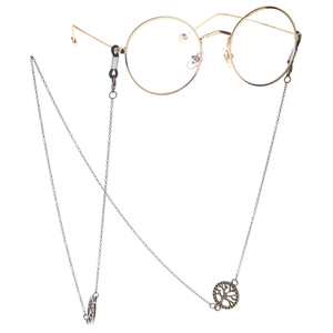 Lunettes rondes dorées rétro avec chaîne en métal et pendentif arbre de vie bronze