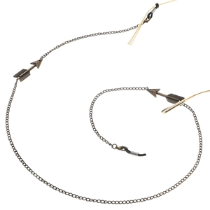 Chaîne de lunettes rétro en bronze avec flèches décoratives et boucles en caoutchouc antidérapantes