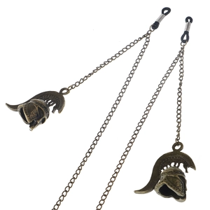 Vintage bronze punk glasses chain featuring detailed Roman helmet charms and anti-slip loops