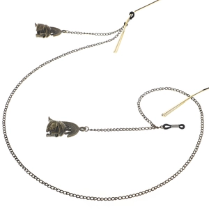Punk antique bronze eyewear chain with Spartan helmet and sword charms on metal strap