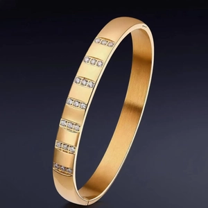 Bracelet Jonc En Acier Inoxydable Avec Zircon Incrusté Plaqué Or Argent Or Rose Bijoux De Luxe Pour Femmes