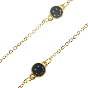 Chaîne de lunettes dorée tendance avec breloques smiley noires et maillons en métal