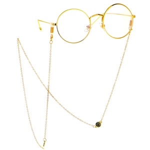 Chaîne à lunettes dorée avec pendentif smiley noir et monture ronde en métal chic