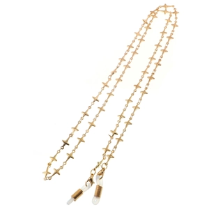 Handmade gold eyewear chain with star-shaped beads and adjustable rubber grips