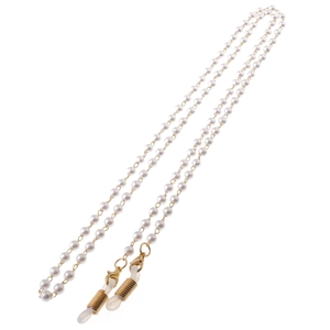Handmade white pearl glasses chain with gold lobster clasps and rubber connectors