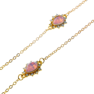 Fashion Glasses Chain Gold Metal Water Drop Pink Rhinestone Anti Slip Eyewear Strap Reading Glasses Holder Necklace