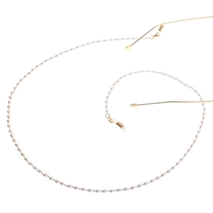 Handmade white pearl eyewear chain with golden metal connectors and silicone loops