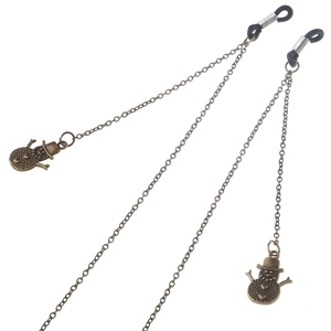 Bronze punk Christmas snowman glasses chain with vintage tassels and non-slip loops