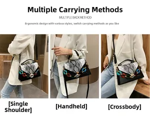 Three ways to wear a snake print crossbody bag with colorful resin chain handles