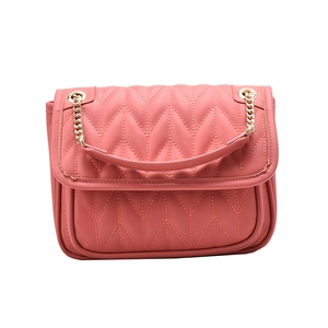Chic coral pink chevron quilted chain crossbody bag for women with gold hardware