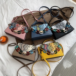 Women Shoulder Bag PU Leather Snake Pattern Flap Colorful Acrylic Chain Fashion Handbag Crossbody For Daily
