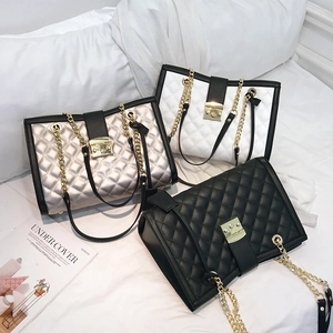 Sac À Épaule Matelassé Pour Femmes En Cuir PU Losange Chaîne Grande Capacité Sac À Main Avec Serrure Métallique