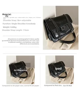 Comparaison de taille détaillée du sac matelassé noir avec magazine A4 et iPad