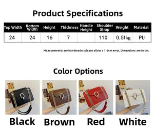 Size guide for PU leather crossbody bag featuring detailed dimensions and color options