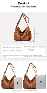 Detailed chart showing yellow-brown leather bag dimensions and iPad capacity comparison