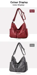 Detail of burgundy and gray soft leather bags with multi-zipper pockets and tassels