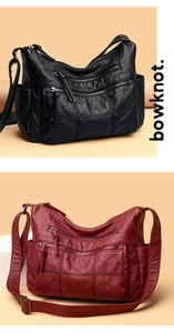 Detailed view of washed PU leather texture and multi-pocket design on retro handbags