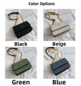 Detailed four-color display of chic chain crossbody bags with gold deer logo and textured leather