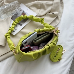 Lime green scrunchie cloud bag with pleated handle and spacious interior storage