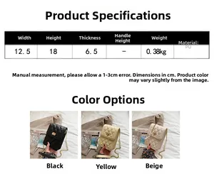 Detailed size specifications for quilted PU leather crossbody bag with pearl chain handle