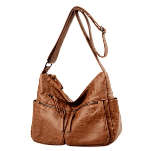 Women Shoulder Bag PU Leather Multi Pocket Large Capacity Retro Soft Crossbody Handbag Casual Slouchy Hobo Travel