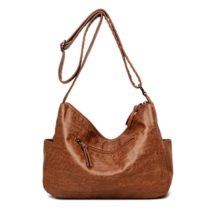 Brown soft leather hobo bag with large capacity and adjustable shoulder strap for women