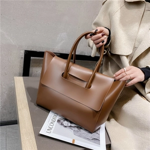 Large Capacity PU Leather Tote Handbag Minimalist Flap Design Double Handle Commute Daily Casual Shoulder Bag For Women