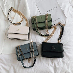 Fashionable crossbody bags with chain strap and golden deer logo in four colors