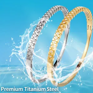 Minimalist rhinestone titanium steel bracelets in gold and silver with water splash effect
