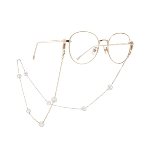 Chaîne de lunettes dorée avec perles de cristal AB de 10mm et monture ronde dorée