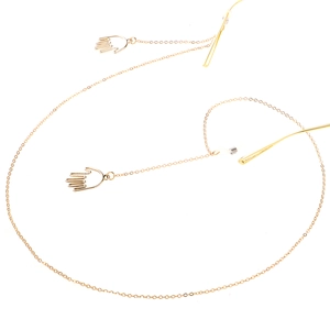 Golden metal eyewear chain with palm hand pendants and non-slip silicone loops