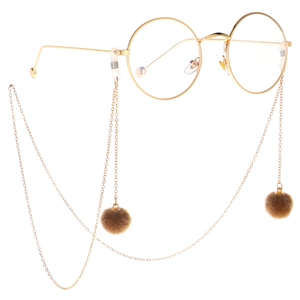 Metal Glasses Chain Anti Slip Eyeglass Strap Decorative Eyewear Holder With Soft Faux Fur Pom Poms For Sunglasses